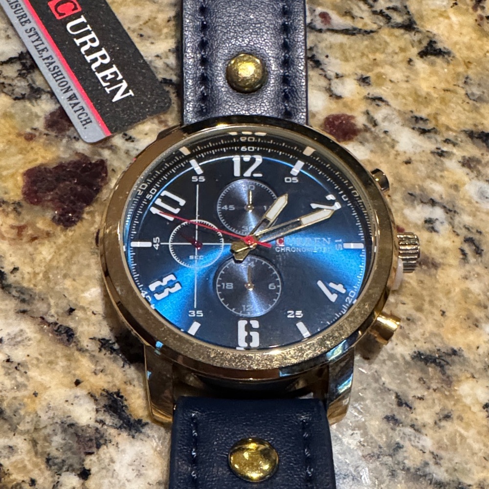 Curren Gold and Blue Chronograph Watch